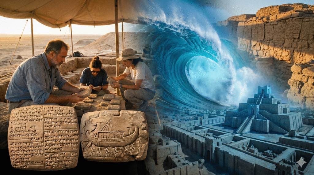  tsunami hitting a Mesopotamian city